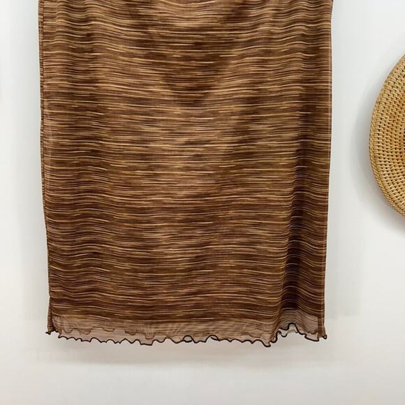 H&M Divided Neutral Brown Lettuce Edge Tiny Bow Lined Skirt Y2K Style Large - Picture 4 of 7